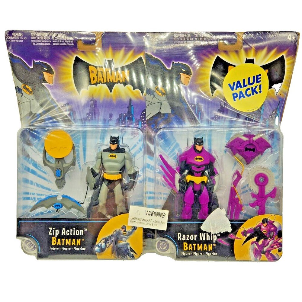 ZIP ACTION BATMAN & RAZOR WHIP BATMAN Value Pack Mattel Figures 2004 Sealed